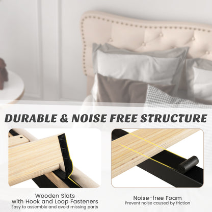 Double/King Size Bed Frame with Button Tufted Headboard-Double Size