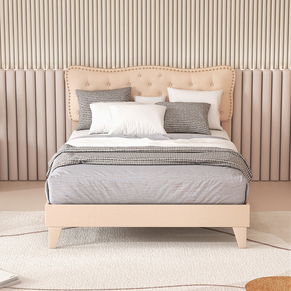 Double/King Size Bed Frame with Button Tufted Headboard-King Size
