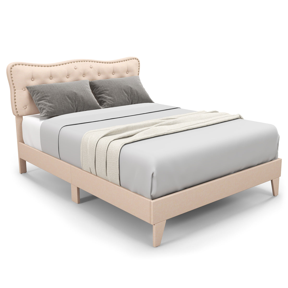 Double/King Size Bed Frame with Button Tufted Headboard-King Size