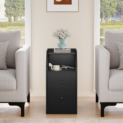 End Table with Charging Station and Storage Drawers for Small Space Living Room Bedroom-Black