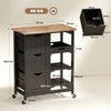 HOMCOM Rolling Kitchen Island Cart, Bar Serving Cart, Compact Trolley on Wheels with Wood Top, Shelves & Drawers for Home Dining Area, Black
