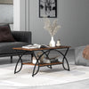 2-Tier Faux Marble Coffee Table with Golden Metal Frame-Rustic Brown