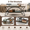 2-Tier Faux Marble Coffee Table with Golden Metal Frame-Rustic Brown