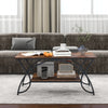 2-Tier Faux Marble Coffee Table with Golden Metal Frame-Rustic Brown