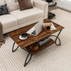 2-Tier Faux Marble Coffee Table with Golden Metal Frame-Rustic Brown