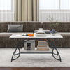 2-Tier Faux Marble Coffee Table with Golden Metal Frame-Marble White