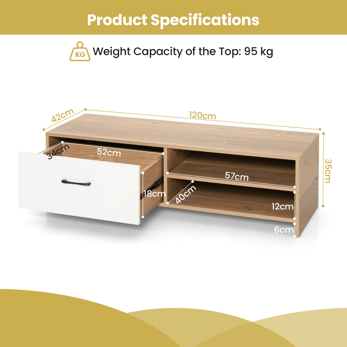 Wooden TV Stand with Drawer and 2 Shelves for TVs up to 55 Inches