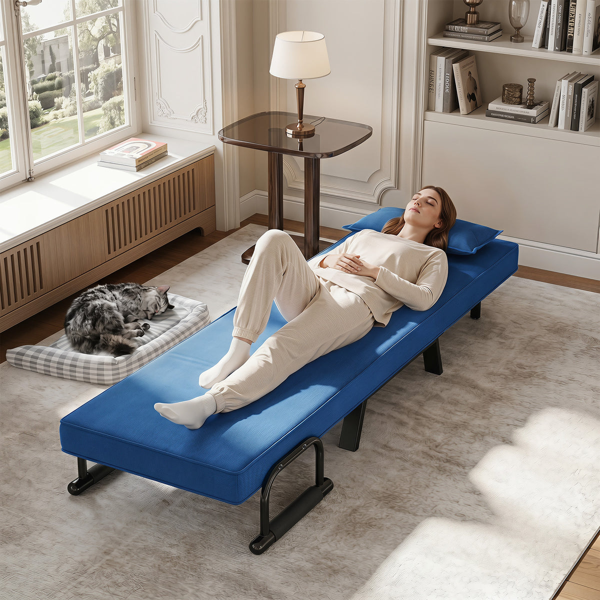 3-in-1 Folding Sofa Bed with Adjustable Backrest with Adjustable Backrest-Blue