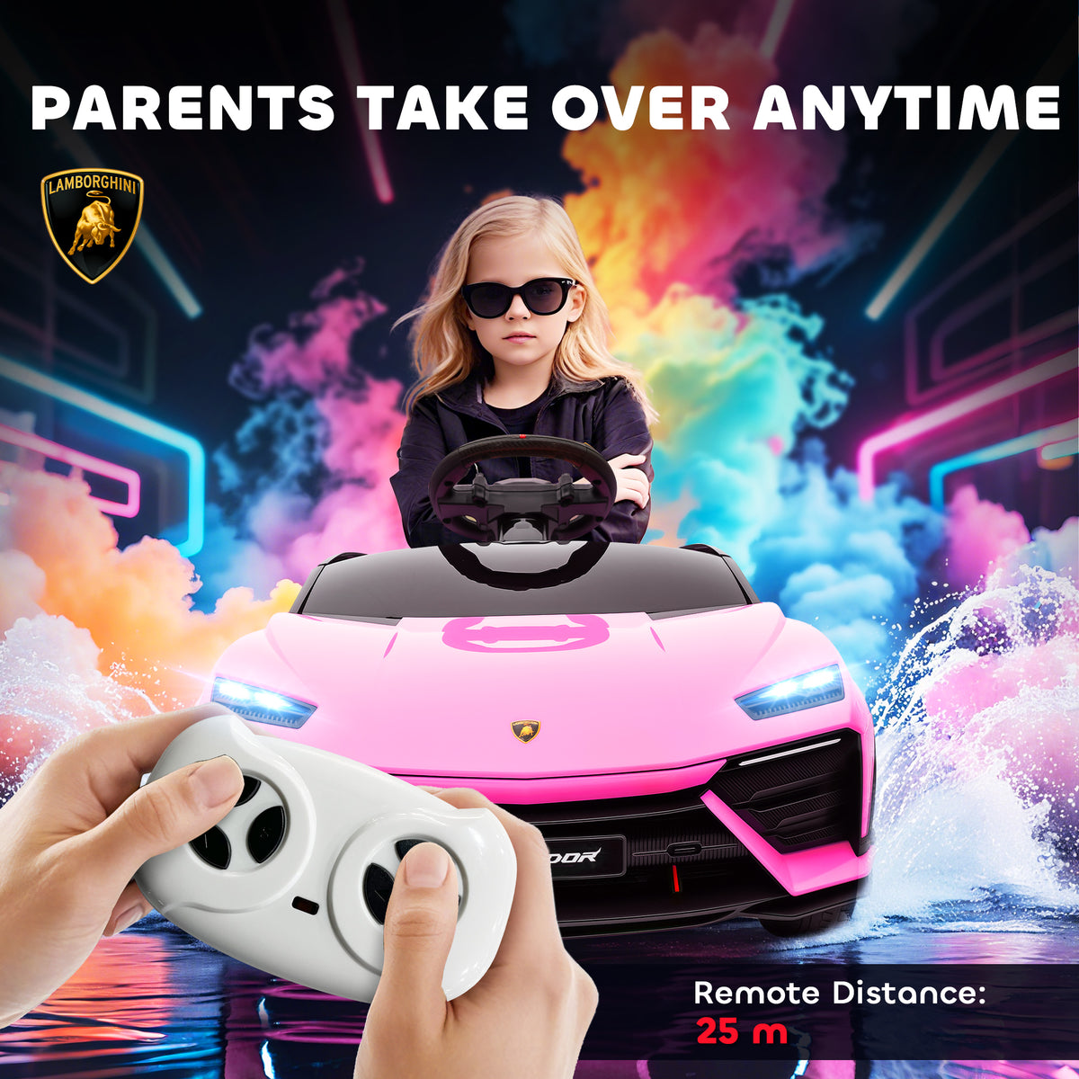 AIYAPLAY 12V Licensed Lamborghini Electric Cars in Pink