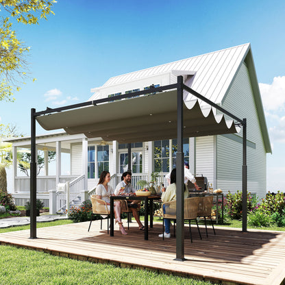 Outsunny Metal Pergola with Retractable Roof and Magnetic Fixture in Grey