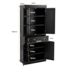 4-Door Tall Kitchen Cupboard Adjustable Shelves and Drawer-Black