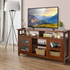 Living Room Console Table for TVs with Wooden Fireplace and 2 Cabinets -Brown