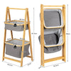 Bamboo Laundry Basket with Fabric Storage Bins-Natural
