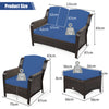 5 Pieces Patio Furniture Set with Removable Cushions and Loveseat-Navy