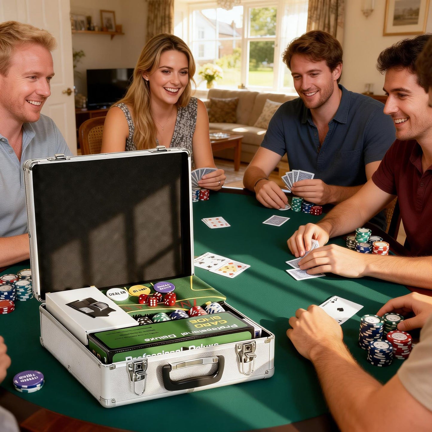 SPORTNOW 500-Piece Poker Chips Set with Card Shuffler, Card Shoe, Case, Casino Texas Holdem Poker Set with Mat, Silver Tone