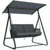 Outsunny 2-Seater Rattan Swing Chair, Outdoor Garden Hanging Swing Seat with Stand, Adjustable Canopy and Soft Cushions