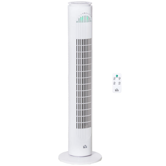 HOMCOM 30'' Freestanding Tower Fan, 3 Speed 3 Mode, 10h Timer, 70 Degree Oscillation, LED Light, 5M Remote Controller, White