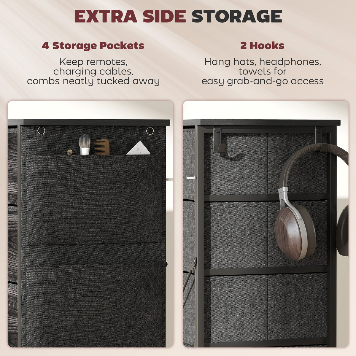 HOMCOM Chest of Five Fabric Drawers in Black