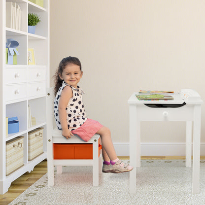 Kids Table and Chair Set with Hidden Space and Hook-White