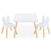 Kids Wooden Table and Rabbit Chairs Set with Space-Saving Structure-White