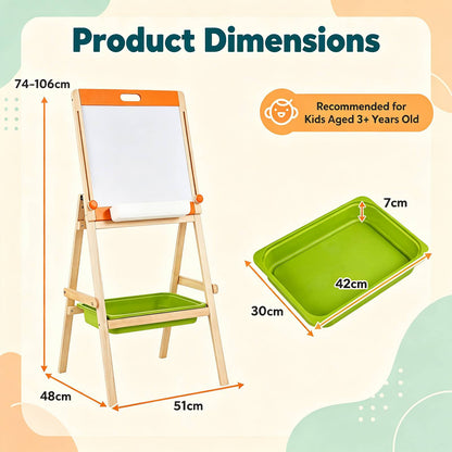 2-in-1 Art Easel for Kids with Magnetic Whiteboard & Blackboard for Ages 3+-Colourful