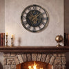 27” Large Wall Clock with World Map and Moving Gears-Brown