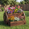 2-Tier Wooden Wagon Planter Box Decorative Raised Garden Bed with Wheels-Coffee