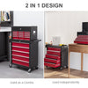HOMCOM 14 Drawer, Two-Part Tool Storage Chest on Wheels - Red