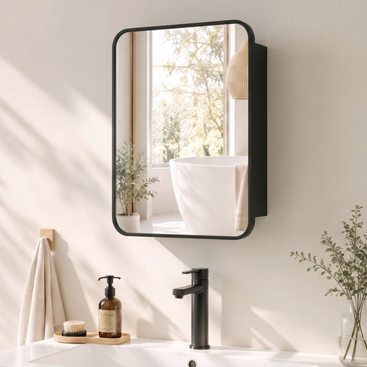 HOMCOM Bathroom Medicine Mirror Cabinet in Black