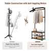 Entryway Storage Organizer with 10 Hanging Hooks and 2-Tier Shoe Shelves-Coffee