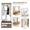 Entryway Storage Organizer with 10 Hanging Hooks and 2-Tier Shoe Shelves-Coffee