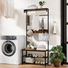 Hall Tree with Bench and Shoe Storage with Hanging Bars-Rustic Brown