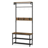 Hall Tree with Bench and Shoe Storage with Hanging Bars-Rustic Brown