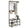 Hall Tree with Bench and Shoe Storage with Hanging Bars-Rustic Brown