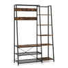 Hall Tree with Storage Bench 5-in-1 Entryway Bench with 9 Hooks-Rustic Brown