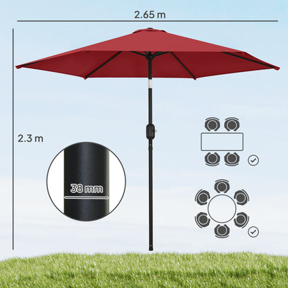 Outsunny 2.6 m Garden Parasol Umbrella with Aluminium Pole in Wine Red