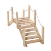 Outsunny Small Fir Wooden Garden Bridge, Arch Walkway with Metal Chain Railings for Landscape Creek Pond, Natural Wood