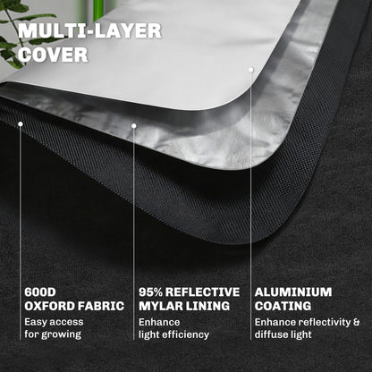 Outsunny Grow Tent 120 x 120 x 200 cm, Reflective Mylar Hydroponic Growing Tent with 600D Oxford Fabric, Observation Window, Vent, Zipper Door for Indoor Plant Growing, Black