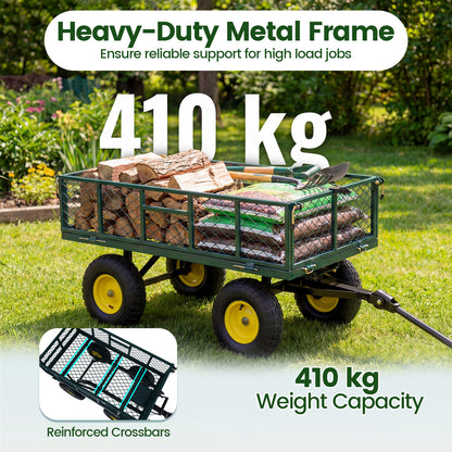 Heavy Duty 410 kg Capacity Metal Garden Cart with Storage Bag-Green