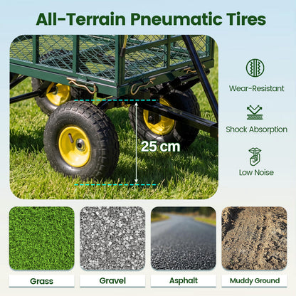 Heavy Duty 410 kg Capacity Metal Garden Cart with Storage Bag-Green