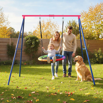 Heavy Duty Steel Swing Frame 1.8M Large A-Frame Swing Stand with Ground Stakes-Red
