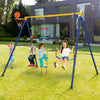 4-in-1 Heavy Duty Swing Set with 1 Basketball Hoop and 1 Adjustable Belt Swing-Blue & Yellow