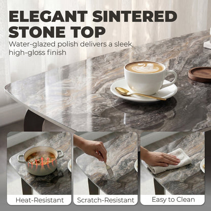 HOMCOM Dining Table for 4, Modern Kitchen Table with Sintered Stone Tabletop, Metal Legs, Brown