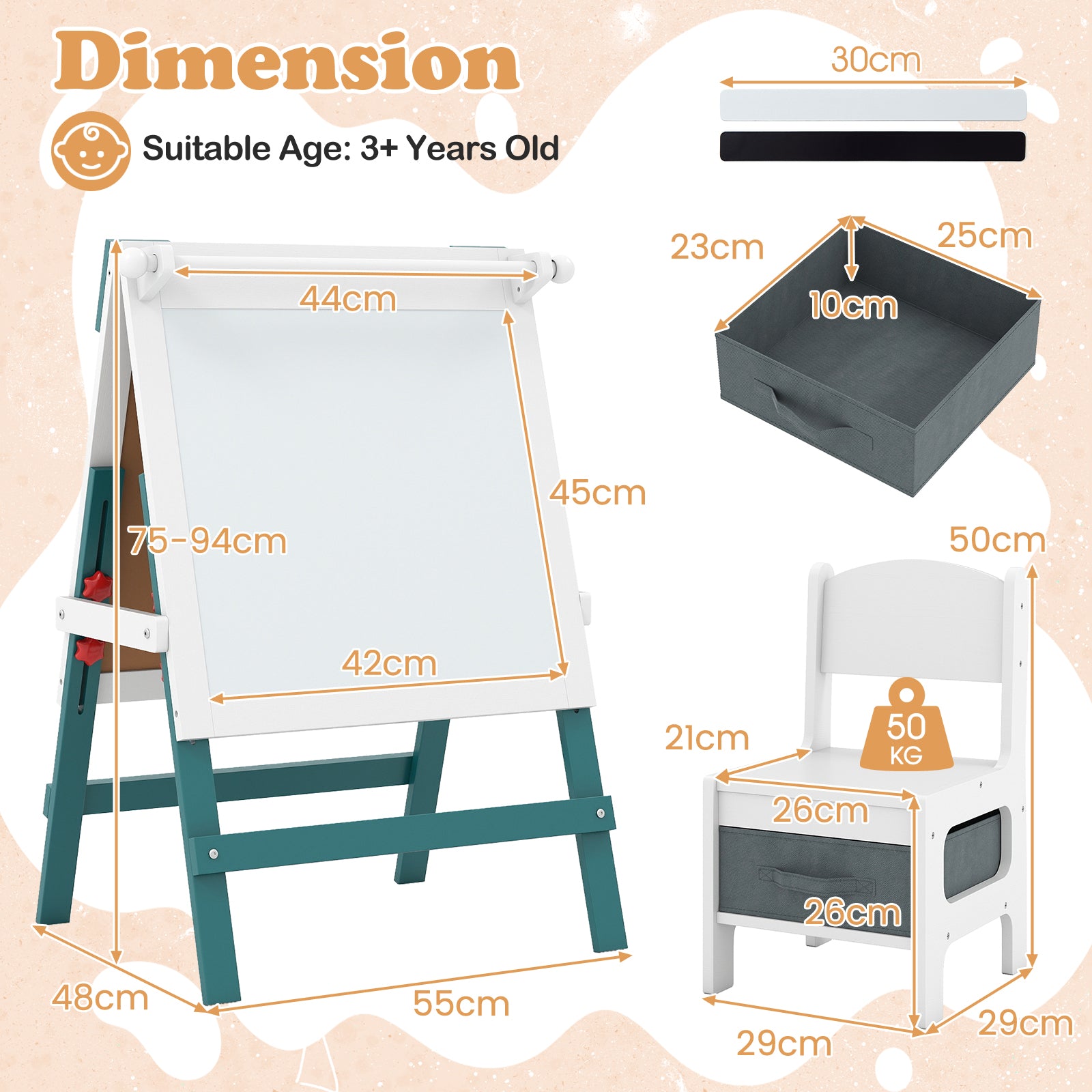 Height-adjustable Painting Easel with Chalkboard and Paper Holder-Green & White