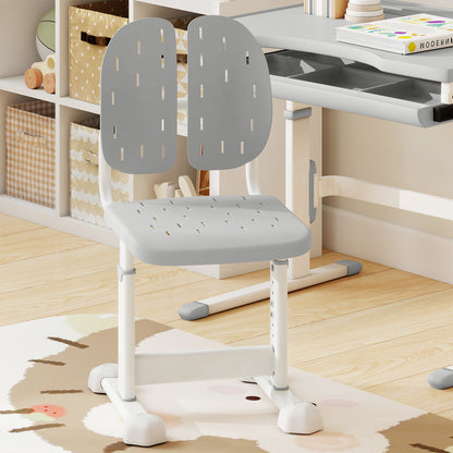 Height-adjustable Kid's Desk Chair with Double Back Support and Breathable Seat-Grey