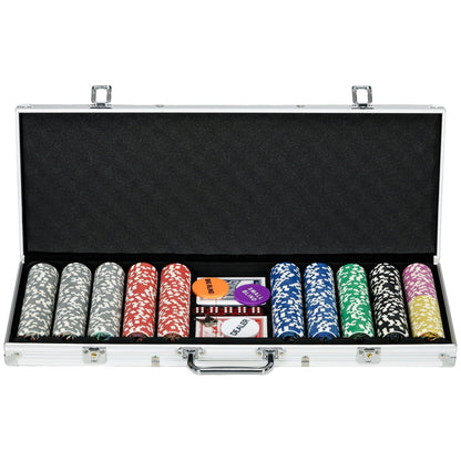 SPORTNOW 500-Piece Poker Chips Set, Poker Set with Mat, Chips, Two Card Decks, Dealer, Five Dices