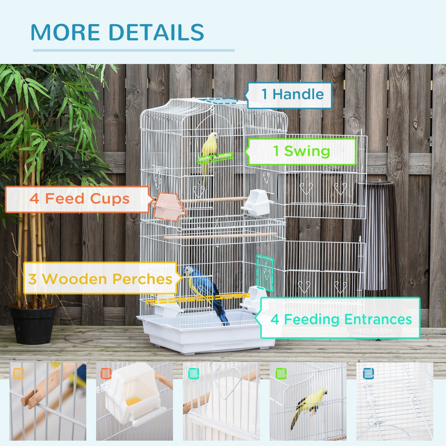 PawHut Large Metal Bird Cage with Stand, Perches, Food Bowls, Swing, for Budgies, Parakeets,White