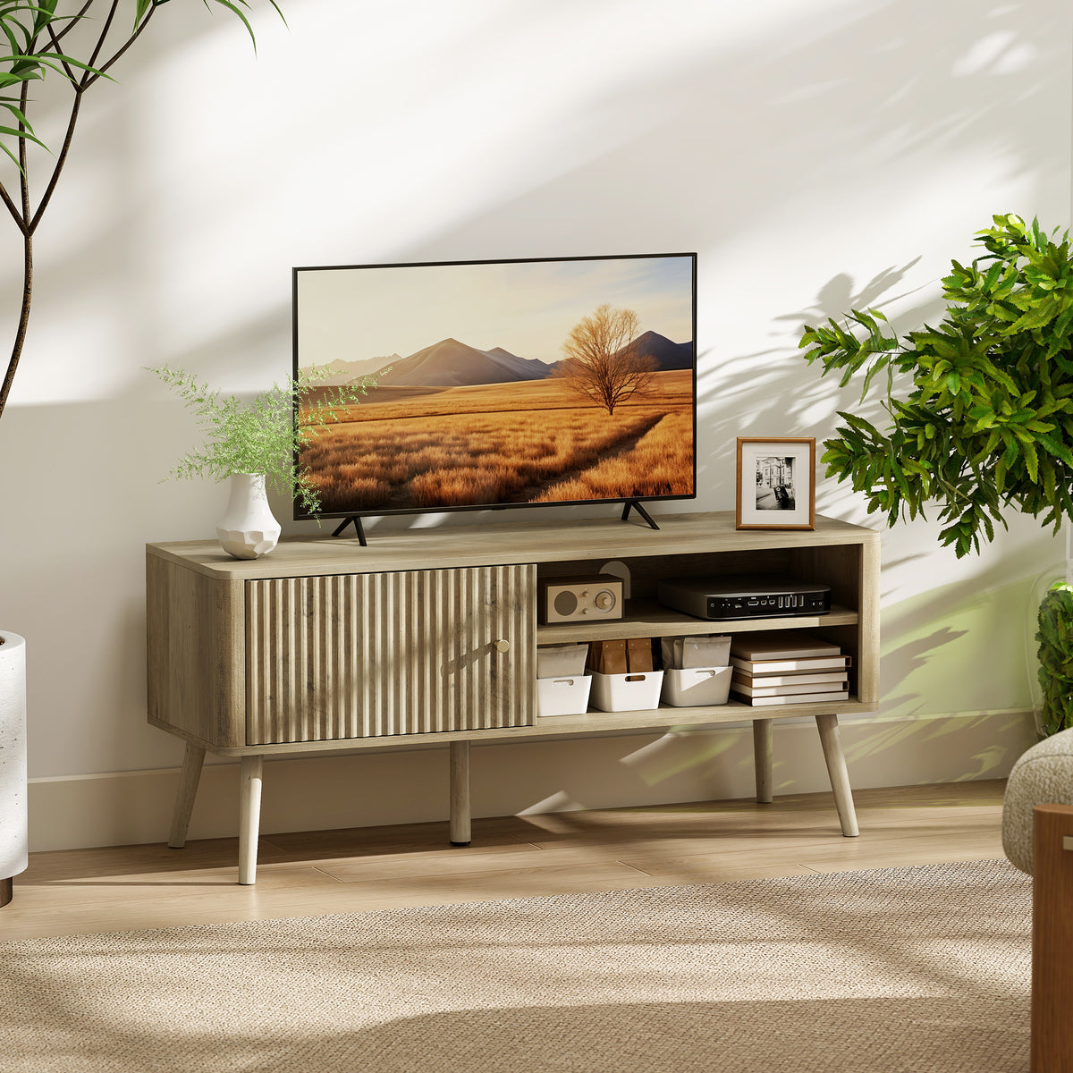 HOMCOM TV Stand Cabinet for TVs up to 55" in Oak