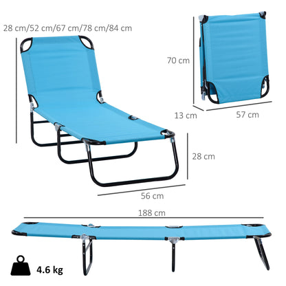 Outsunny Garden Sun Lounger, with Five-Position Back - Light Blue