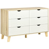 HOMCOM Bedroom Chest of Drawers, Wide 6-Drawer Dresser, Storage Drawer Unit with Wood Legs for Living Room, White and Light Brown